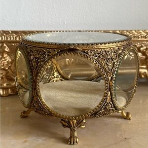 Ormolu Jewelry/Trinket Box Beveled Glass Clawfoot French - ANTIQUE